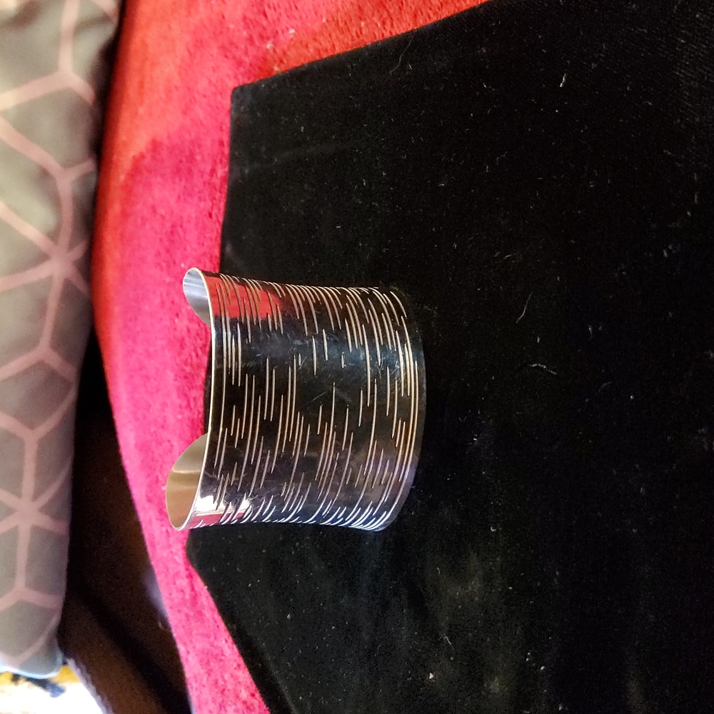 Inox Jewelry Stainless Steel wide cuff bracelet. Etched lines. Made in India